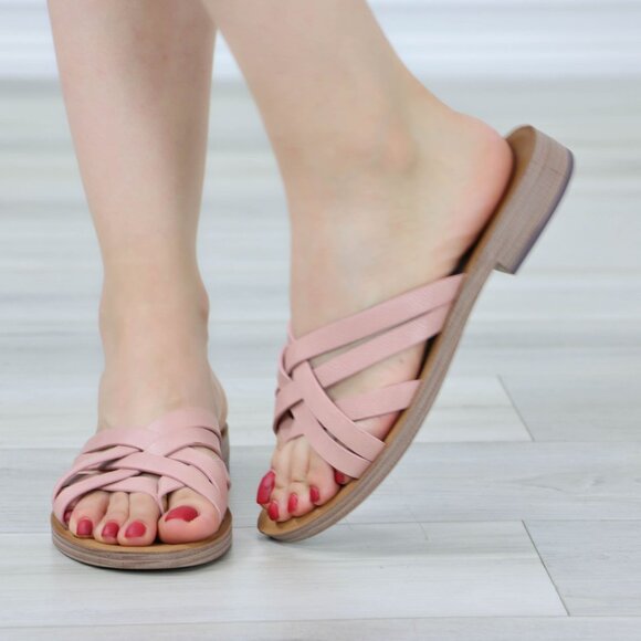 Pink Flat Slip On Sliders Sandal Strappy Trendy Comfort Lightweight - Picture 10 of 11